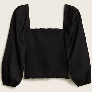 J.CREW | NWT Featherweight Smocked Square Neck Cropped Top Black Satin Size XS